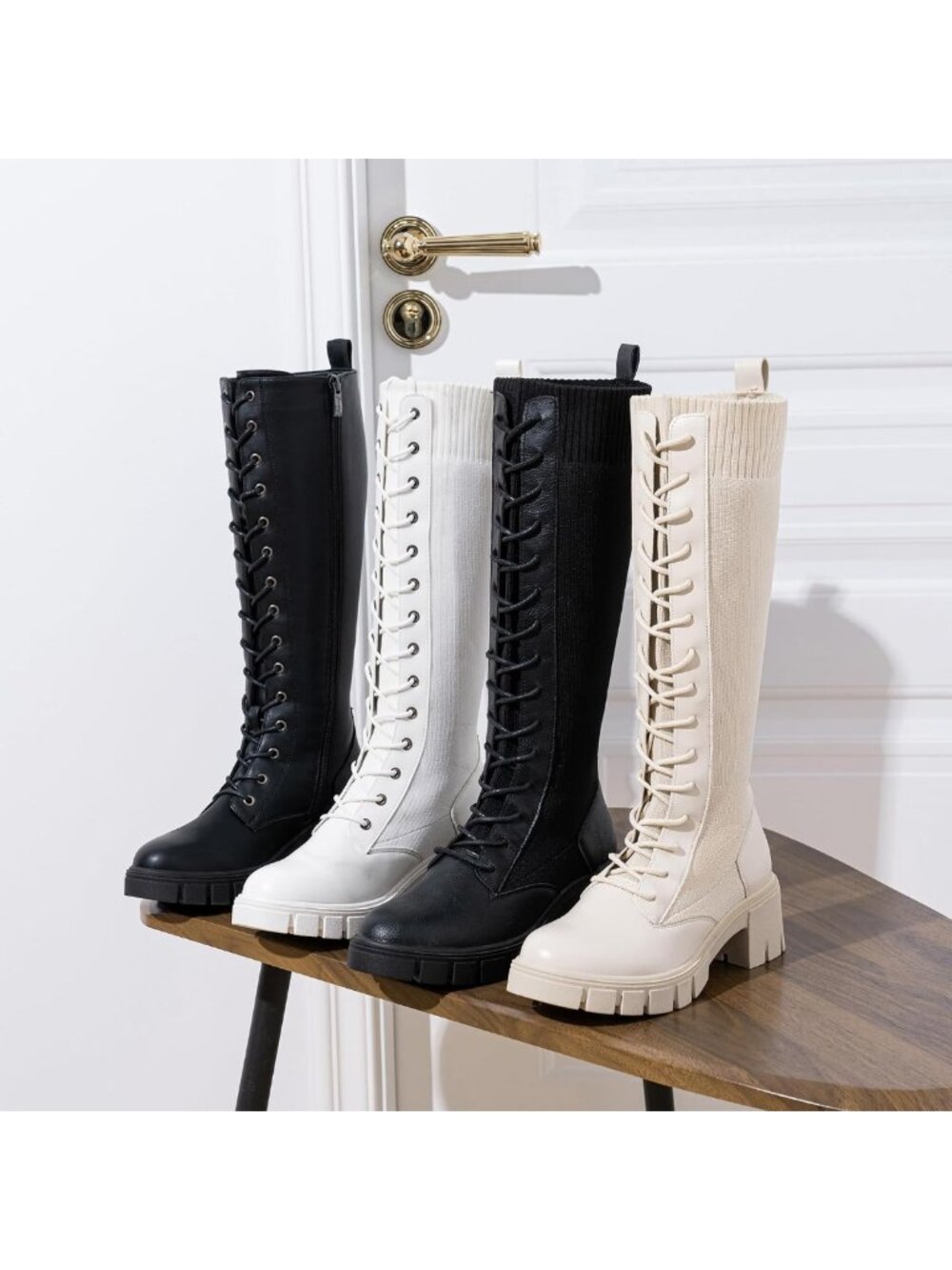 Lace-Up Chunky Heel Knee High Combat Boots | Comfortable Tall Goth Style for - Picture 9 of 9